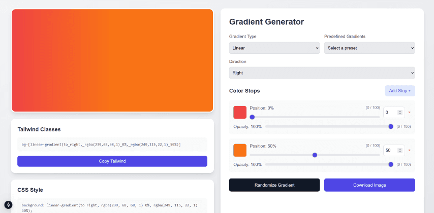 Gradient Generator - CSS and Tailwind CSS generator tool